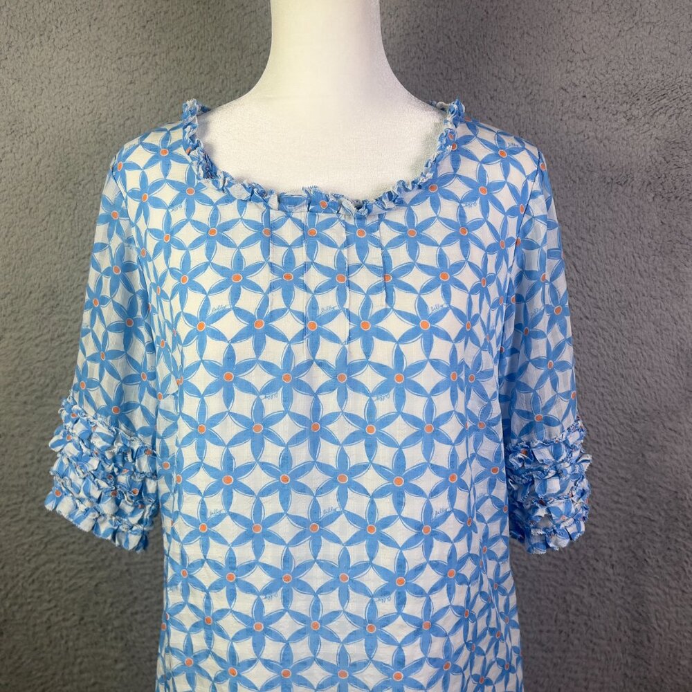 Lilly Pulitzer Dress Womens 8 Blue Floral Dasha Coastal Ruffle Sheath Silk Lined - Picture 3 of 10